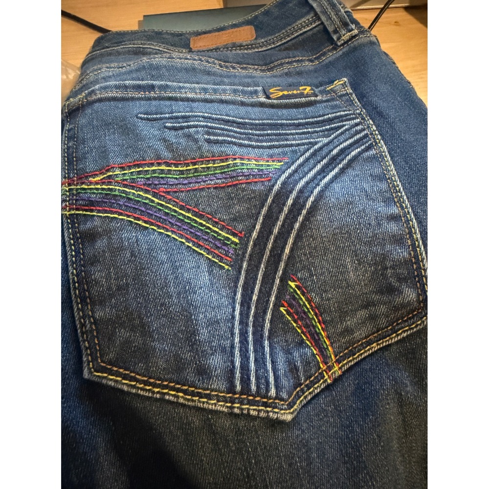 Seven7 Medium Wash Rainbow Embroidered Skinny Jeans Size 14 High Rise